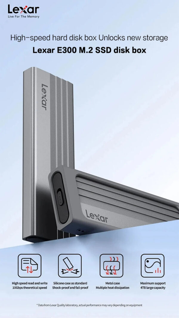 Original Lexar E300 M.2 SSD Enclosure USB 3.2 Gen 2 Type C 10Gbps Mobile Hard Disk Case For NVMe M.2 SSD M Key/B+M Key