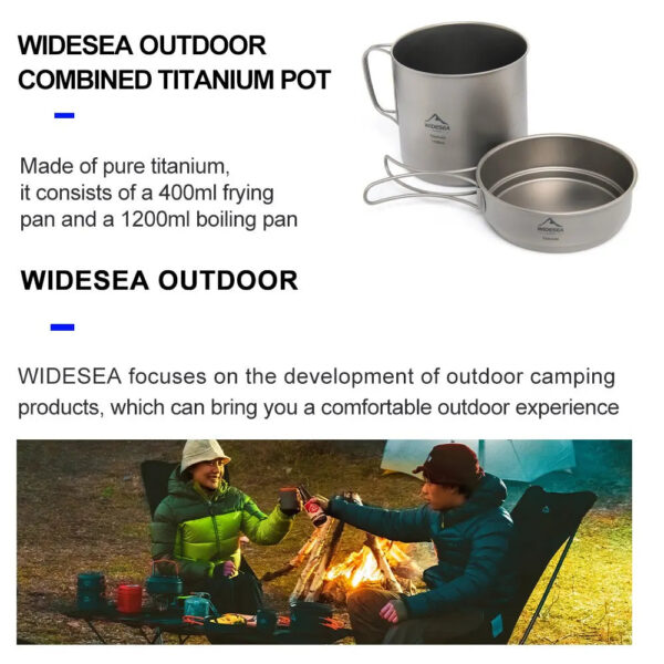 Widesea Camping Portable Mug Titanium Cooking 1100ML Pot Pan Folding Handles Hiking Outdoor Ultralight Tableware Cookware