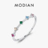 Modian Sterling Sier Colorful CZ Lab Diamond Stackable Thin Ring Platinum Plated Bands For Women Party Fine Jewelry Gift