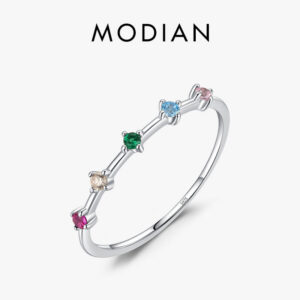 816813d856315bdf Modian Sterling Sier Colorful CZ Lab Diamond Stackable Thin Ring Platinum Plated Bands For Women Party Fine Jewelry Gift