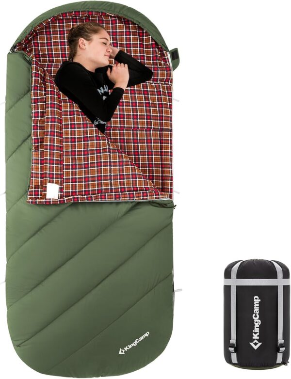 81b54e3c596aab33 KingCamp Sleeping Bag for Adults, Cold Weather & Warm Extra Wide Big & Tall XL Portable Waterproof Flannel Sleeping Bags, Essentials Gear Accessories for Camping Backpacking Hiking Indoor & Outdoor