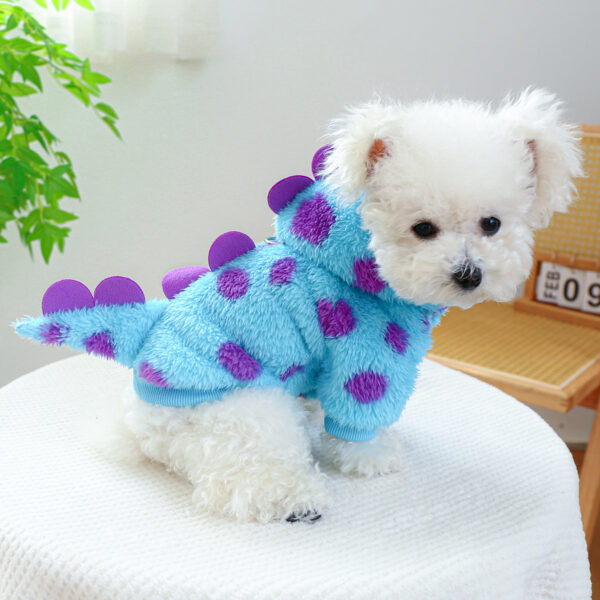 81e8e5a7f47f477b 1PC Pet Clothing Dog Cat Autumn and Winter Thickened Warm Blue Dinosaur Hooded Coat With Drawstring Buckle For Small Medium Dogs
