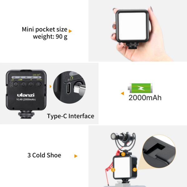 81edef1a6ad74aeb Ulanzi VL49 6W Mini Vlog LED Fill Light White 2000mAh 5500K Zoom Lighting Photographic Lighting Video Phone Selfie Fill Lamps