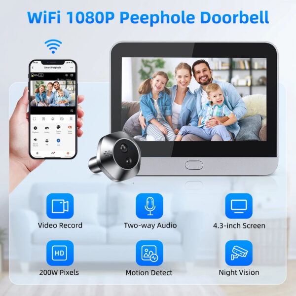 WSDCAM 4.3Inch LCD Video Peephole Doorbell Camera IR Night Vision Video Eye Door Bell Visual Doorbell Smart Home Outdoor Camera