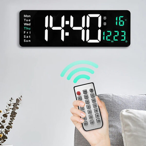 8215fa209a902a80 Large Digital Wall Remote Control Temp Date Week Display Power Off Memory Table Clock Wall-mounted Dual Alarms LED Clocks