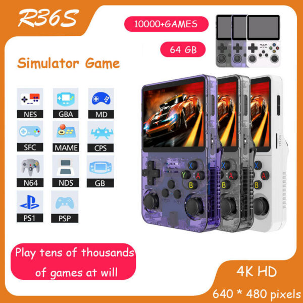 8219511c9b3148a2 R36S Handheld R35s Plus Game Console Linux System 3.5 Inch IPS Screen Portable Pocket Video Player 64GB Games