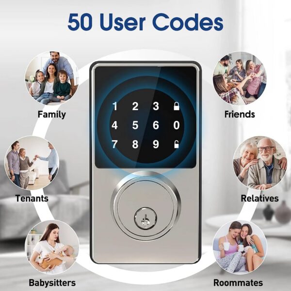 823dc00baf7f9f6a Smart Lock with password, Keyless Entry Door Lock with Touchscreen Keypads, Easy to Install, App Unlock, 50 User Codes