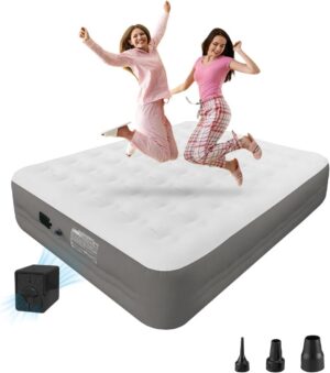 824e514bfcd89f09 Queen Air Mattress with Built-in Pump - 18 Inch Extra Thick, Luxurious Velvet Plush Surface & Reinforced Edge - Portable Inflatable Bed for Home, Camping & Travel - Hotel-Like Comfor - Grey