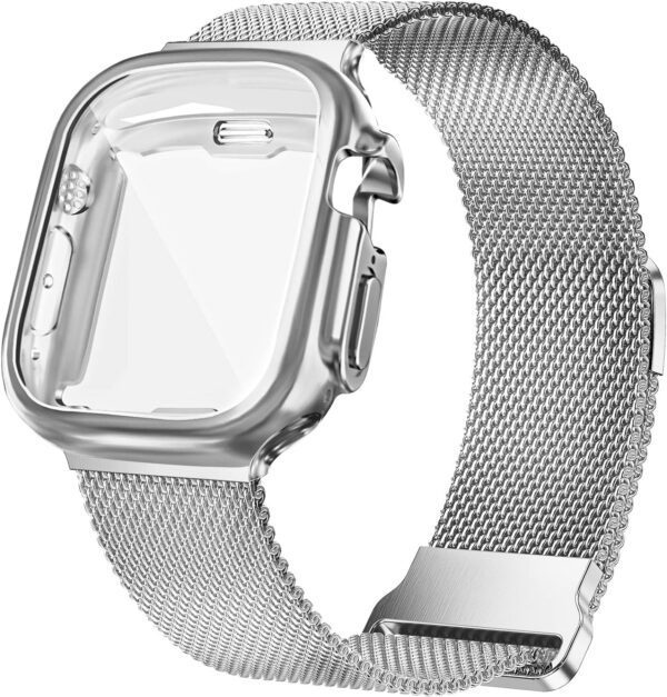 Geoumy Metal Magnetic Bands Compatible for Apple Watch Band 41mm with Case, Stainless Steel Milanese Mesh Loop Replacement Strap Compatible with iWatch Series 8/7/6/5/4/3/2/1 SE Women Men,Brown Gold