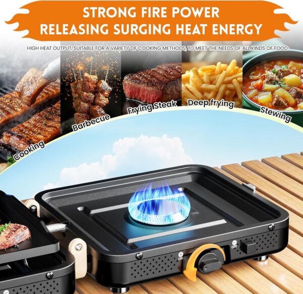 AFFLUENT 2 Burner Propane Camping Stove with Grill and Storage Bag- A Must - Have Camp Stove Propane! Foldable, Featuring Two Adjustable Burners Ideal Portable Camping Stove for Camping & BBQ(White)
