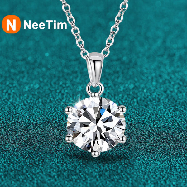 NeeTim 4ct 10mm Moissanite Necklace For Women Sterling Sier with Gold Plated Lab Diamond Pendant Wedding Party Jewelry
