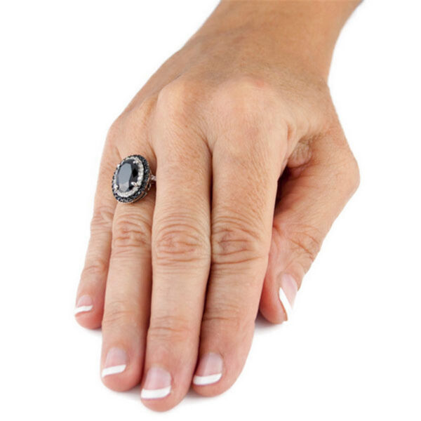 82a6d0c22049d9ef HOYON Inlaid Gemstone Zircon for women Sliver Color Wedding Jewelry Gem Two Tone Black Diamond Ring Free Shipping