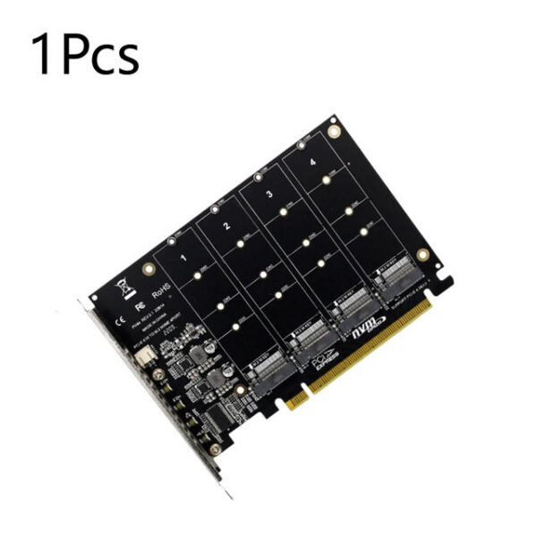 82bc597d91960537 4 Port M.2 NVME SSD To PCIE X16 Adapter Converter Support 2230/2242/2260/2280 Host Controller Expansion Card LED Indicator