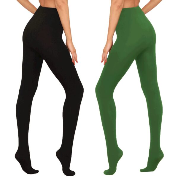 HA WA Fleece Lined for Women, 2 Pairs Opaque Warm Tights with Control Top Pantyhose