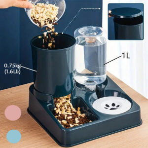 82de5ecd1423cf5a Automatic Cat Feeder Water Dispenser Set, 2 In 1 Tilted Automatic Pet Food And Water Feeder Gravity Food Feeder and Waterer