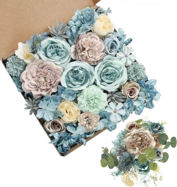 Serra Flora Artificial Christmas Flowers Greenery Combo Box Set Faux Flowers Bulk Flower Leaf with Stems for DIY Tree Ornaments Xmas Wreath Floral Arrangements Centerpieces