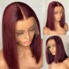 13x4 99J Short Wig Human Hair Dark Red Bury Color Full Frontal Bob Wigs Blunt Cut Bone Straight Front For Black Woman