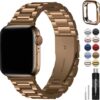 8363f549c66da5d0 Fullmosa Compatible Apple Watch Bands 41mm 40mm 38mm, Stainless Steel iWatch Band with Case for Apple Watch Ultra2/Ultra Series 9/8/7/6/5/4/3/2/1/SE/SE2, Rose Gold(Short)