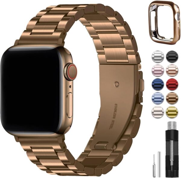 8363f549c66da5d0 Fullmosa Compatible Apple Watch Bands 41mm 40mm 38mm, Stainless Steel iWatch Band with Case for Apple Watch Ultra2/Ultra Series 9/8/7/6/5/4/3/2/1/SE/SE2, Rose Gold(Short)