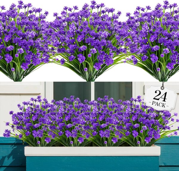8386f5ae0a69edec 24 Bundles Artificial Flowers for Outdoor,No Fade Fake Plastic Flowers Faux Plants for Decoration Hanging Planters Indoor Outside Garden Porch Window Box Home Wedding Farmhouse