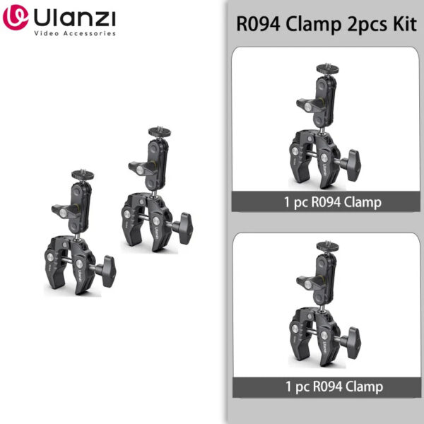 83a2d3145397ddb8 Ulanzi R094 Metal Super Clamp with Double Ball Head Magic Arm Clamp with 1/4" 3/8" Hole for DSLR Camera Monitor Light Mic Mount