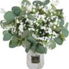 18pcs Babys Breath Eucalyptus Leaves Bouquet Blue Gypsophila Artificial Flowers and Faux Greenery for Home Decor