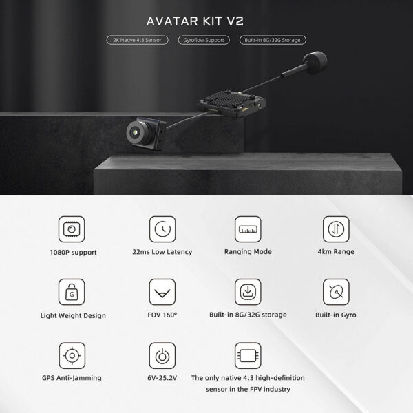 83c8279186c48697 CADDX Walksnail Avatar Pro HD Kit V2 With Gyrow 8G/32G Camera for FPV DJI