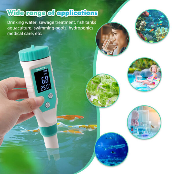 83cf0aebf3cbe1d5 7 in 1 PH/Free Chlorine/ORP/EC/TDS/Salt/Temp pH Meter Swimming Pool Saity Tester IP67 Waterproof for Aquarium Aquaculture Spa