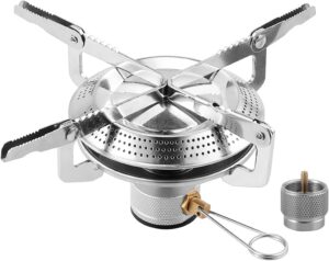 HOMGEN Portable Gas Stove | Mini Camping Gas Cooker with Butane/Propane Adapters and Storage Bag | Compact Camping Stove Gas Burner for Backpacking, Hiking & Outdoor Cooking
