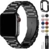 84021d38aed8e234 Fullmosa Compatible Apple Watch Bands 41mm 40mm 38mm, Stainless Steel iWatch Band with Case for Apple Watch Ultra2/Ultra Series 9/8/7/6/5/4/3/2/1/SE/SE2, Rose Gold(Short)