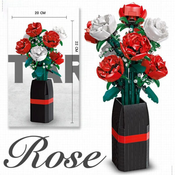 84265d3cb9ef0f44 Creative Red Rose Vase Plants Model Building Blocks Moc Romantic Classic Flowers Bouquet Potted Bricks Toys Valentine's Day Gift