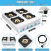 Propane Gas Stove,4 Burner Gas StovePortable Gas Stove Auto Ignition Camping Stainless Steel Stove 4 Burner LPG for RV, Apartment,Outdoor