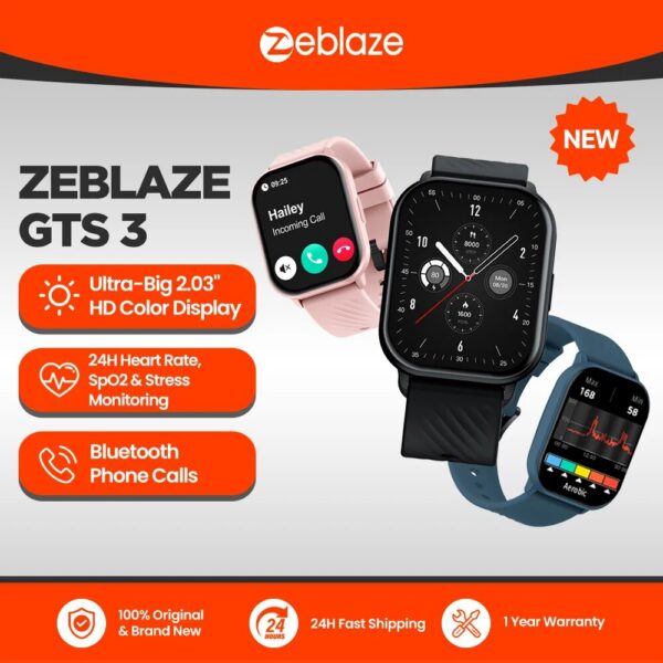 New Zeblaze GTS 3 Voice Calling Smart Ultra-big 2.03'' HD Screen 24H Health Monitor 100+ Sport Modes 200+ Watch Faces
