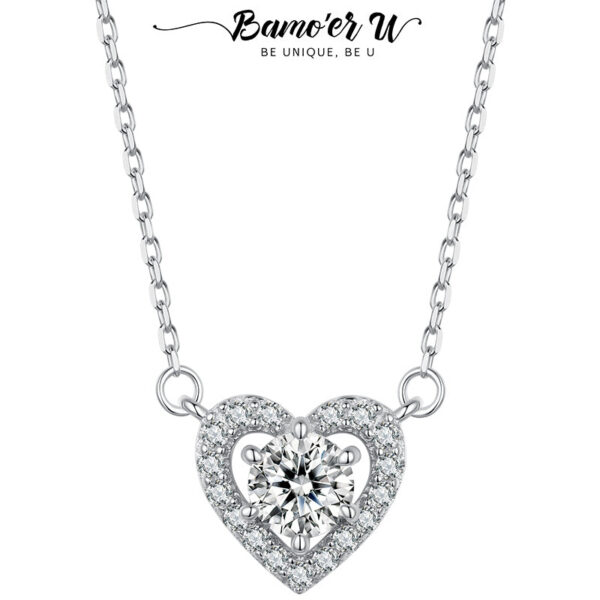 Bamoer U 0.5CT Moissanite Necklace Heart Diamond Pendant Adjustable Choker for Women Sterling Sier Wedding Lover Gift
