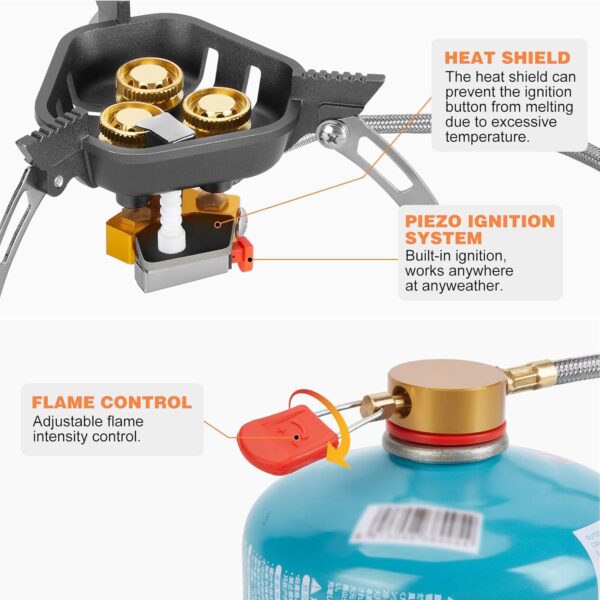 845a6c6065f9735e WADEO 7200W Windproof Camping Stove, Camping Gas Stove with Piezo Ignition and Butane Adapter, Portable Camp Stove Burner for Outdoor Backpacking Hiking and Picnic