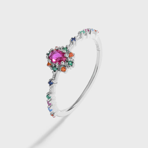 Creative Rainbow Series Ruby Emerald Oval Small Diamonds Couple Ring Original Sterling Sier Geometric Anniversary Gift Jewelry