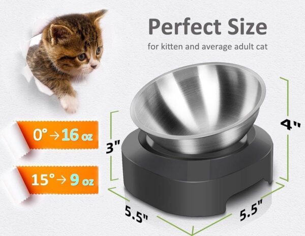 8478ea745f9512d1 Stainless Steel Cat Food Bowl, 15-Angle, Ergonomic Design Reduces Vomiting