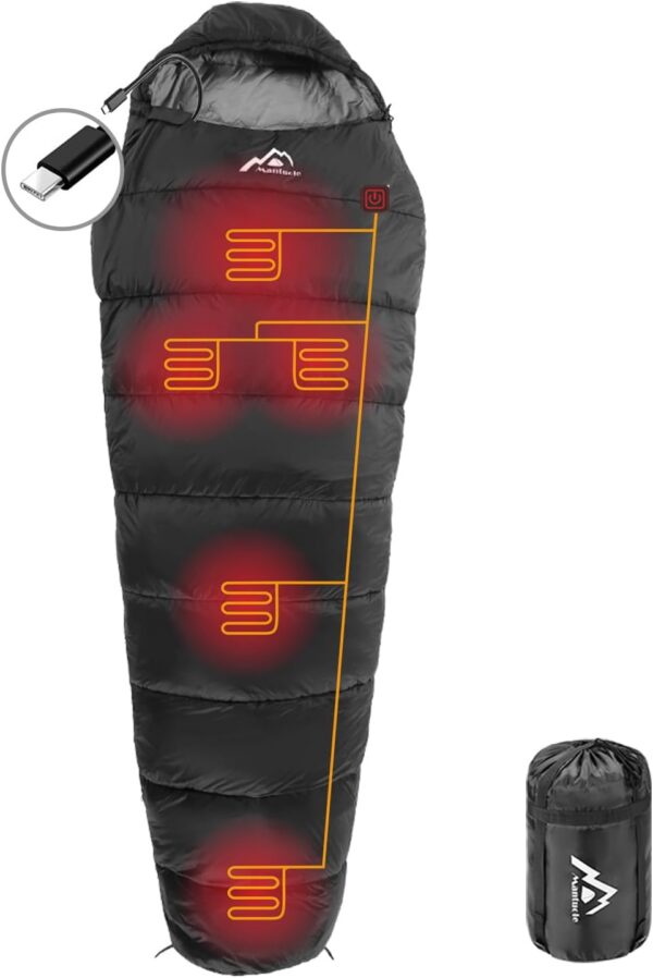 849371b231466aff Heated Sleeping Bag 5pcs Multi USB Power Support Heating Pads,Operated with Battery Power Bank or Other USB Power Supplies, Portable Compact Bag, Mummy Style.