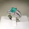 Fashion S Sier Emerald Princess Paraiba Couples Ring For Women Double Diamond Crystal Engagement Anniversary Gift Jewelry