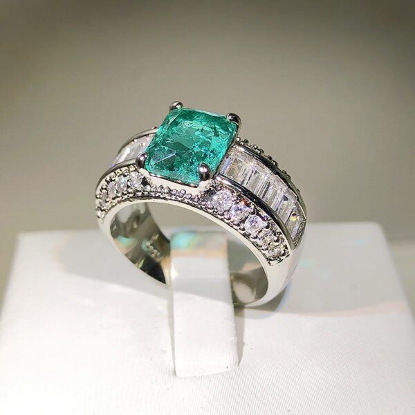 Fashion S Sier Emerald Princess Paraiba Couples Ring For Women Double Diamond Crystal Engagement Anniversary Gift Jewelry
