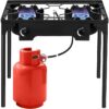 Bonnlo 3 Burner Outdoor Portable Propane Stove Gas Cooker, Heavy Duty Iron Cast Patio Burner with Detachable Stand Legs for Camp Cooking (3-Burner 225,000-BTU)