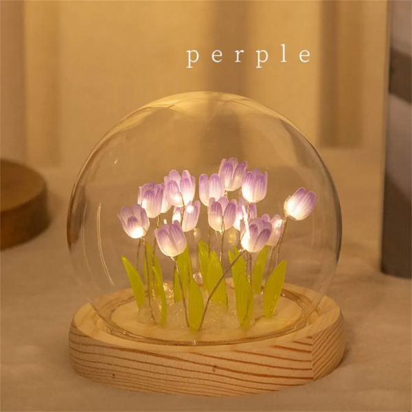 Artificial Tulip Flower Light Handmade DIY Bedside LED Night Bedroom Decor Christmas Birthday Gifts Table Lamp