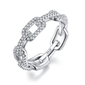 84b91a909bef84f5 Sterling Sier Classic Link Chain Shape Simulated Diamond Stackable Ring for Women Crystal Zircon Engagement Rings