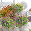 Grunyia 10 Bundles Artificial Fake Flowers, Faux Outdoor Plastic Plants UV Resistant Shrubs Outside Indoor Decorations (Purple-Eucalyptus)