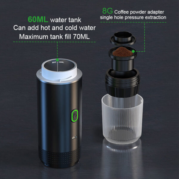 Wireless Electric Portable Espresso hine for Car & Home Camping 3-in-1 Capsule Powder Travel Coffee Maker
