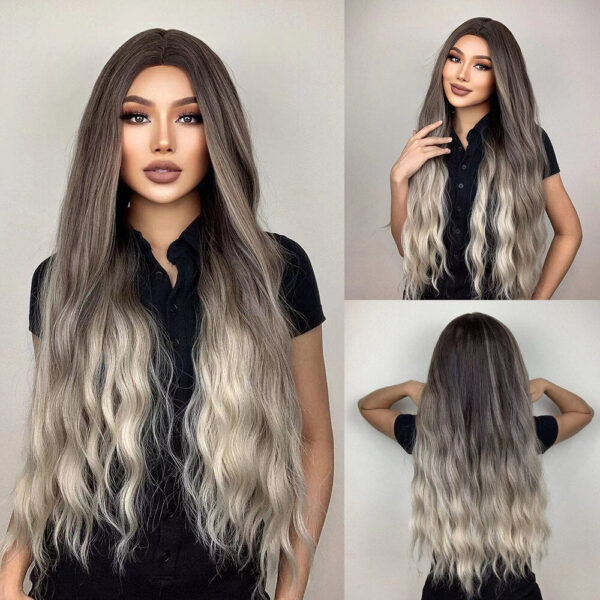 HAIRCUBE Long Brown Curly Wavy Women Middle Part Synthetic Wig for Any Ocn Heat Resistant Fake Hair