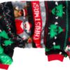 Glasses Reindeer Fuzzy Dog Pajamas, Dog Winter Clothes for Small Dogs Girl Boy, Pet Onesie with Feet, Cat Outfit, Black, Red, Green, Large
