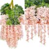 U'Artlines 12 Pack (Total 43.2 Feet) Artificial Fake Wisteria Vine Rattan Hanging Garland Silk Flowers String Home Party Wedding Decor (12, Pink)