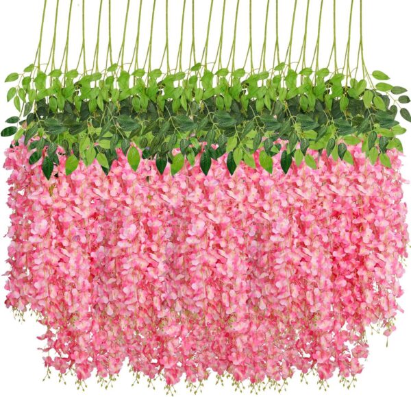 85639888608eaaac CEWOR 24pcs Wisteria Hanging Flowers 3.6ft Artificial Vines Fake Garland Silk Flower String for Wedding Party Garden Outdoor Greenery Home Wall Decoration (Purple)