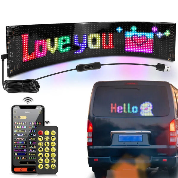 LED Sign Car Scrolg Advertising USB 5V Bluetooth App Control Light Custom Text Pattern Animation Programmable Display